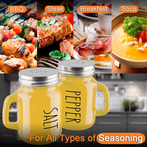 Yellow Salt and Pepper Shakers Set - Glass Salt and Pepper Set for Cooking Table, RV, BBQ, Easy to Clean & Refill -