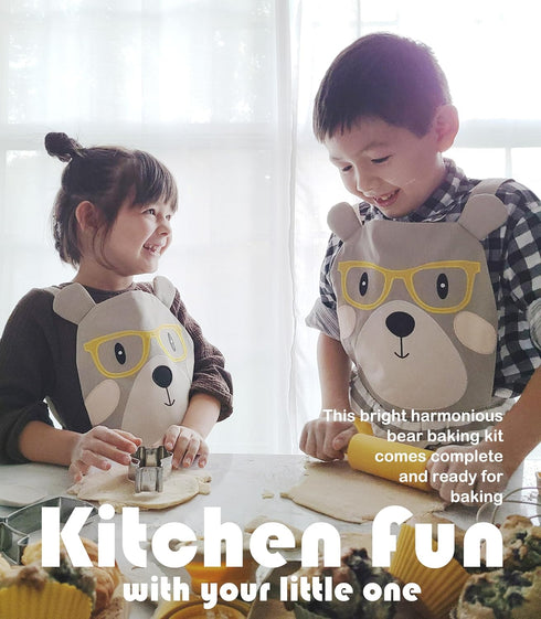 Set 35-Piece Kids Baking with Teddy Bear Apron, Kid Friendly Knives, Cookie Cutters, Rolling Pin, Cutting Board, Whisk