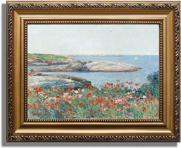 KBKBART Vintage Framed Wall Art for Living Room, French Coastal SeaScape Canvas Prints, Gold Framed Decor