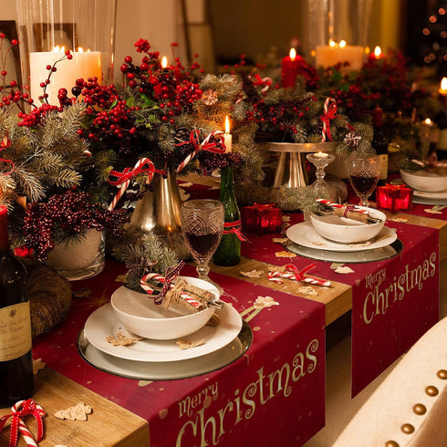 Lilmeme 108 inches 13x108inch Table Runners Long Merry Christmas Tree, Wedding/Coffee Table Runner, Farmhouse Style