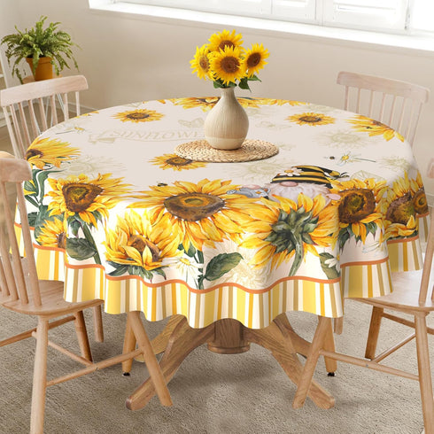 60x60 Inch Summer Hexagram Sunflower Tablecloth Round and Spring Yellow Floral Table Cloth Farmhouse Season for Home