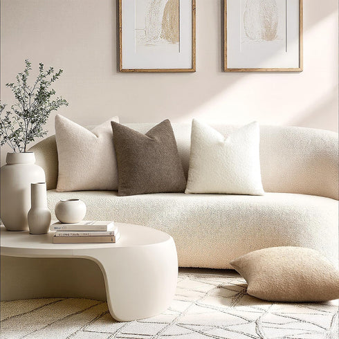 Pack 2 Cozy 20 20 Inch ANRODUO of Textured Boucle Throw Pillow Covers Soft White Decorative Accent Solid Pillow Cases