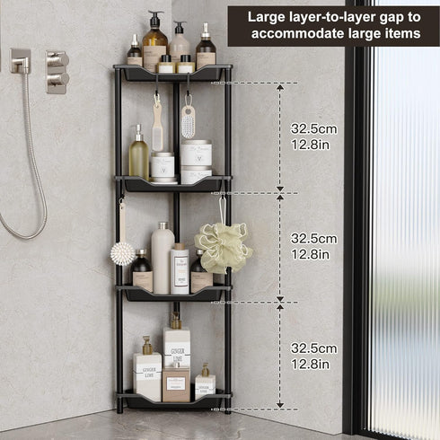 Orimade Rustproof 4 Tier Floor Standing Corner Shower Caddy Organizer - Plastic Metal Splicing Shelf Rack for Bathroom