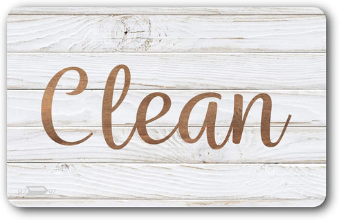 Dark Brown & White Wood Clean Dirty Magnet for Dishwasher, Reversible Sign Indicator, Rustic Kitchen Decor