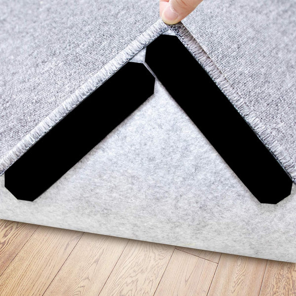 Rug Stopper, 16 Pcs Double Sided Non-Slip Reusable Rug Tape for Hardwood Floors, Tile, Carpets, Wall (Black)