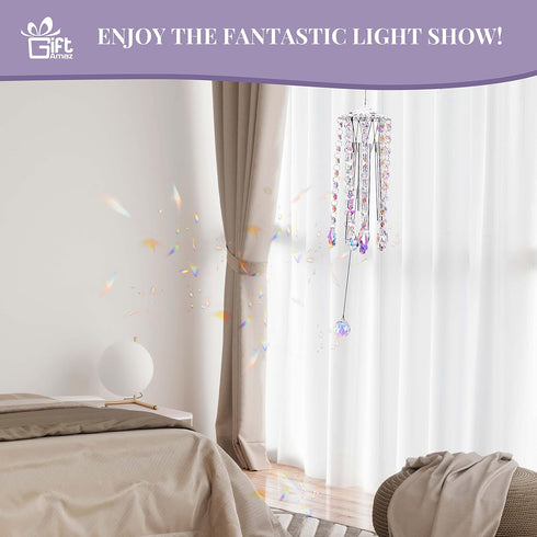 4 GiftAmaz Crystal Suncatcher Wind Chimes with Tuned Tubes, Hanging Prism Rainbow Maker Chandelier Crystal Pendant Wind