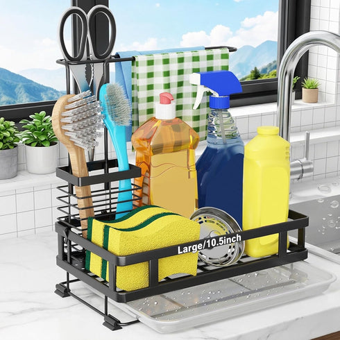 Godboat Kitchen Sink Organizer with Brush Rack, 304 Stainless Steel Dish Soap