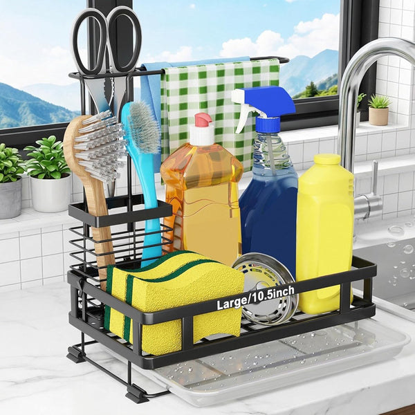 Godboat Kitchen Sink Organizer with Brush Rack, 304 Stainless Steel Dish Soap