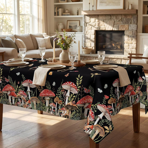 JNDJE 60x84 Inch, Mushroom Tablecloth Mushroom Forest Farmhouse Decorations for Home Table Cloth Rectangle, Seasonal