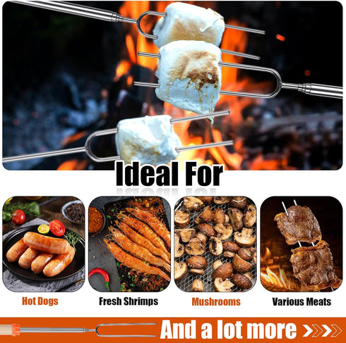 Briout Extendable Stainless Steel Roasting Sticks, 32 Inch Smores Sticks for Campfire, Hot Dog Fork, 10 Pack