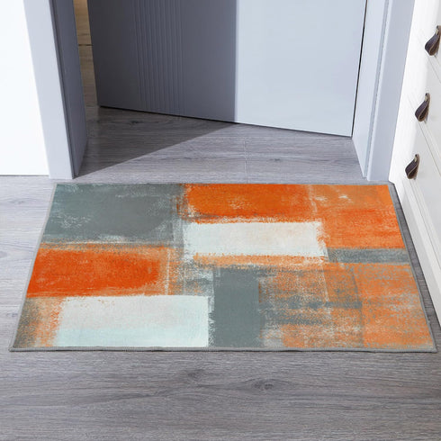 Non-Slip Area Rugs, Orange and Grey White Abstract Art, Home Decor Carpet for Classroom Living Room