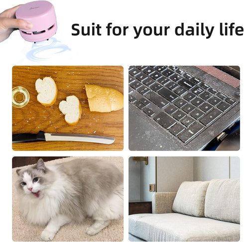 Portable Mini Vacuum Cleaner, Cordless Desktop Handheld Dust Sweeper with Strong Suction for Home/Office/Car