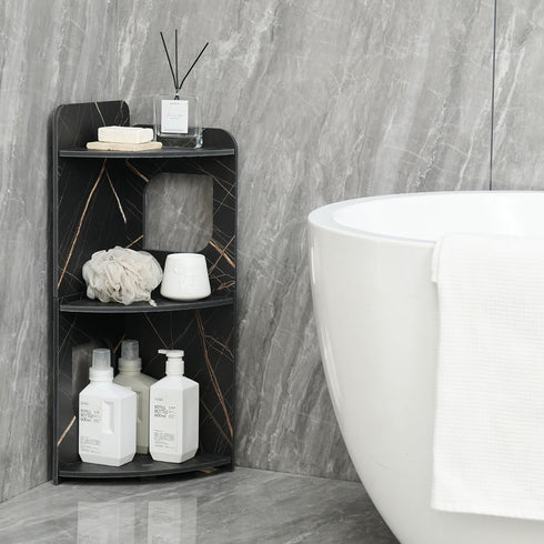 3-Tier Black Small Corner Shelf Stand, Waterproof Bathroom Storage, Toilet Paper Storage, Corner Table for Small Spaces