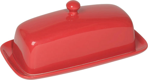 Now Designs Stoneware Rectangle Butter Dish with Lid, Red 4.5 x 8