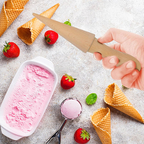 2Pcs Reusable Ice Cream Cone Molds, Wooden Cream Horn Molds for Waffle Cones, Pizzelle Roller, DIY Kitchen Cooking