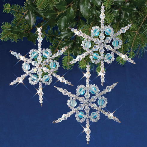 SOLID OAK Beaded Ornament KIT, Shimmer Snowflakes, Makes 3 for Christmas