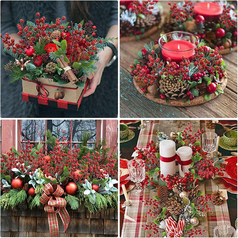 Felice Arts 6 Pack Christmas Picks, Artificial Red Berry Stems, Fake Holly Berries for Xmas Tree Ornaments