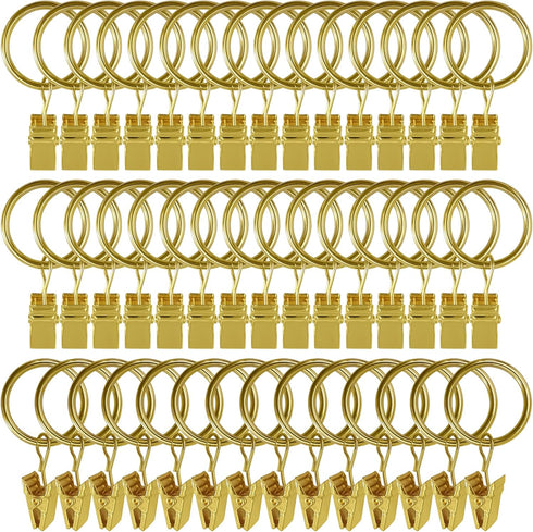 44 Pack Curtain Rings with Clips, 1 Inch Interior Diameter, Gold Curtain Clip Rings Hooks for Drapery Bows, Fits up to