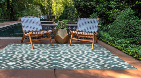Jill Zarin Outdoor Collection Area Rug, Turks and Caicos (2' 2" x 3' Rectangle Teal/Ivory)