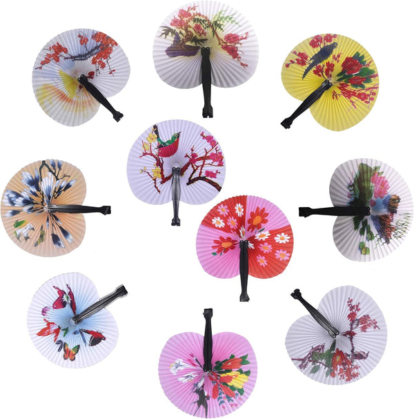 20 Pcs Folding Handheld Fans, Paper Chinese Floral Wedding Round Accordion Fans with Plastic Handle for Party Favors