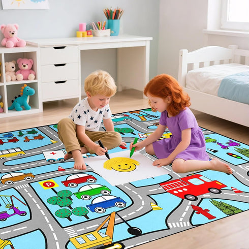 5x7 Interactive Feet Car Road Rug for Kids' Playroom