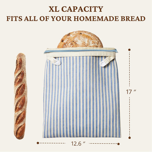 2-Pack 17x12.6in, BRONYPRO Reusable Beeswax and Cotton Bread Bags with Zipper, Waxed Bread Bags for Homemade Bread