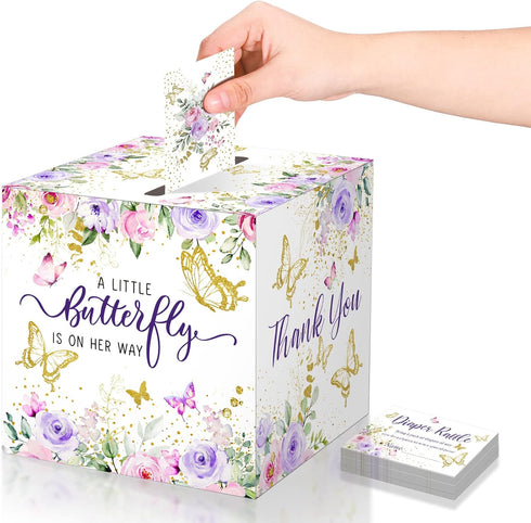Pajean 51 Pcs Butterfly Diaper Raffle Tickets with Diaper Raffle Card Box