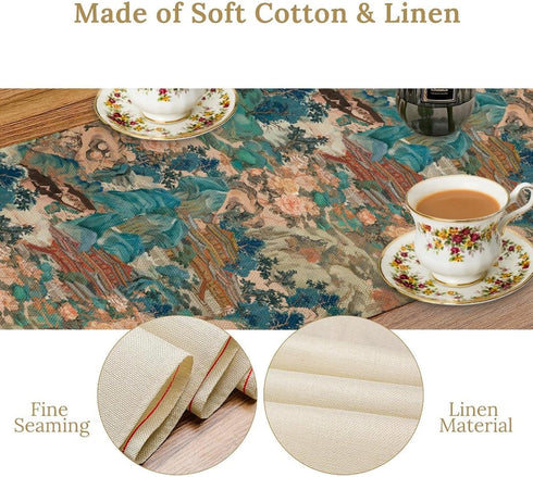 Nitmbi 13x36inch China Table Runner,Chinese Style Landscape Painting Pattern Table Runner for Coffee Table Dining Room