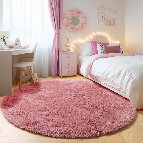 6ft ONASAR Blush Round Rugs for Living Room Bedroom, Fluffy Circle Area Rug for Kids Girls Boys Teen, Soft Plush Shaggy