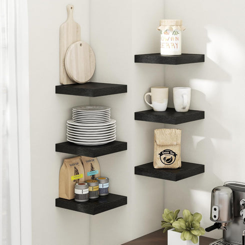 8 Inch Set 3, 8"D Floating Shelves for Wall with Invisible Brackets of Engineered Wood Wall Shelves with Wood Grain