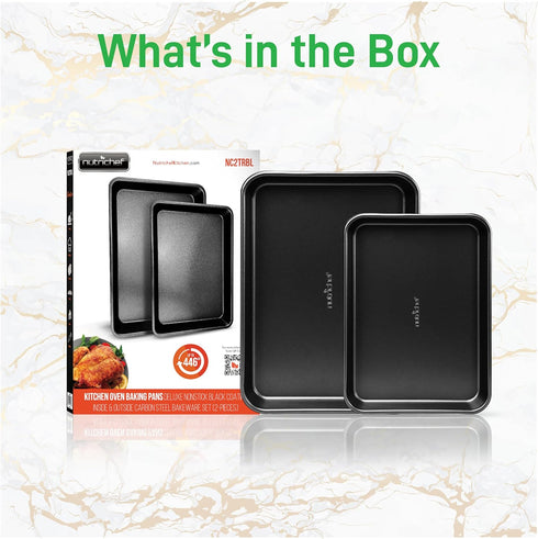 NutriChef Non-Stick Baking Sheet Pan Set, 2-Piece Premium Large & Medium Size Baking Trays, Stackable & Durable, Black