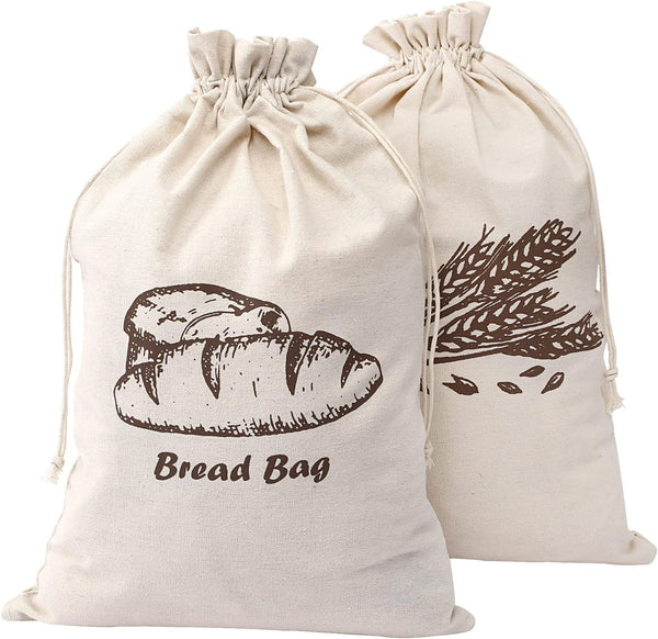Augshy Bread Bag, 2 Pieces Linen Bags for Homemade Bread, 17.5 × 11.5 Inches, Unbleached & Reusable Storage