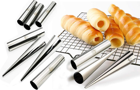 NewlineNY Stainless Steel 10 Pcs FROMAGE POURERS TUBES SET, 6 Circular + 4 Cone Cannoli Forms