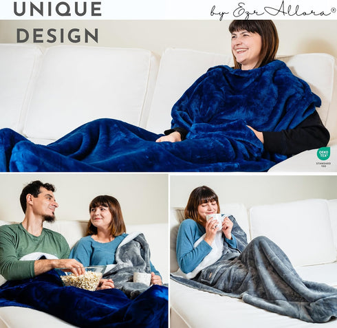 EzrAllora Giant Premium Double Layer Foot Pocket Blanket -Patent Pending- Fathers Day Useful Gifts for Men Who Wants