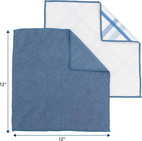 12 12 6PK 3X 3X S&T INC. Dish Cloths for Washing Dishes, Microfiber Cleaning Cloth for Home, Blue/Plaid, in. x in.