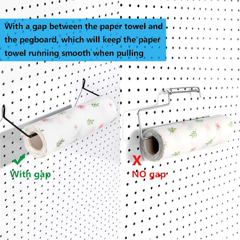 Paper Towel Holder for Pegboard, Extendable, Fits Any Standard Pegboard, 4 Packs, Black