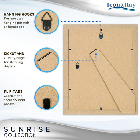 Icona Bay - 8x10 Black Picture Frame Mat to 5x7 - Painted Solid One-Piece Wood Composite, Modern Farmhouse