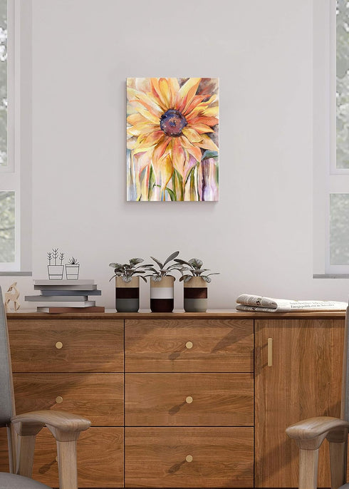 Maxpeuvon Sunflower Wall Art, Yellow Flower Painting Prints for Bathroom, Living Room, Bedroom, Ready to Hang 12x16