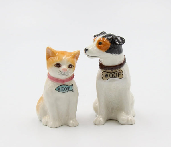 Fine Porcelain Dog and Cat Salt and Pepper Shakers Set, 3-3/8" H - 20781