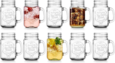 Glaver's Set of 10 Ice Cold 16 Oz. Mason Drinking Glasses With