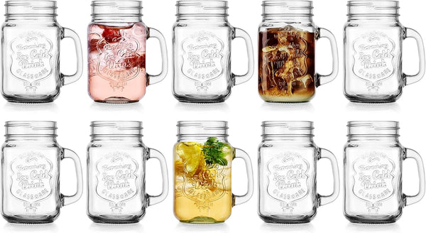 Glaver's Set of 10 Ice Cold 16 Oz. Mason Drinking Glasses With