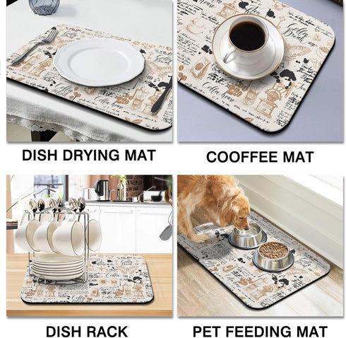 Coffee Bar Mat 19inx12in, Absorbent Anti-Slip Coffee Mat for Countertops, Fits Under Coffee Machine, Kitchen Dish