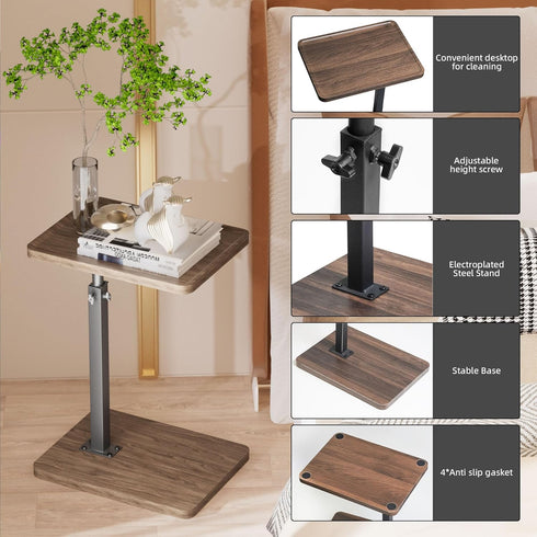 Height,360Swivel LAKEMID C Table End Table Adjustable Sofa Table Tray for Small Spaces,Couch Tables That Slide Under,C