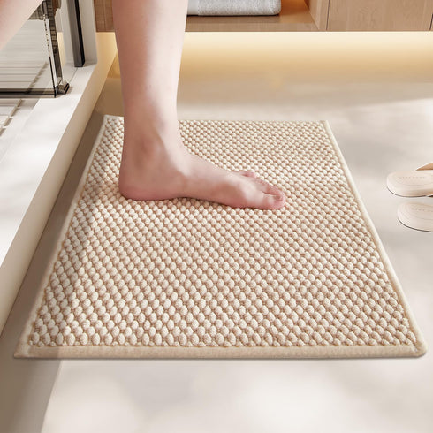 Soft and Absorbent Chenille Bathroom Rug with Rubber Backing, Quick-Dry Washable Runner Mat, Khaki 16"x24"