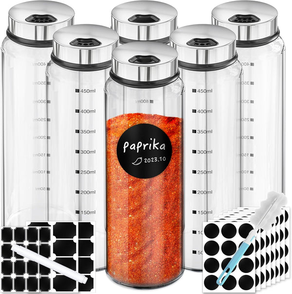Segarty Glass Spice Jars, 6 Pack 15oz Large Spice Jar with Labels,