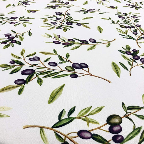 CAIT CHAPMAN HOME COLLECTION Olive Leaves and Branches Printed Tablecloth (70" Round, Easy-Care Fabric)