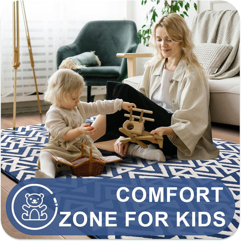 4 6 Ompaa Ultra Soft Shaggy Rugs Memory Foam Bedroom Carpet, Blue x Feet, Plush Geometric Textured Area Rugs for Living