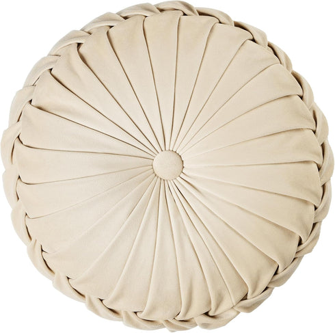 1 Pack (14.5 Inch, ROSE&RISY Round Pleated Velvet Throw Pillow, Decorative Accent Pumpkin Pillow Cushion for Couch Sofa