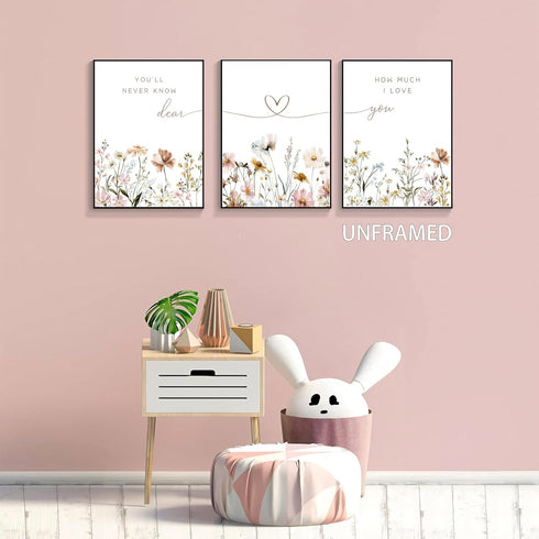 JBZDD 3Pcs Unframed12x16in Wildflower Nursery Wall Art Boho Botanical Flower Sentences Posters Girl Nurseries Print