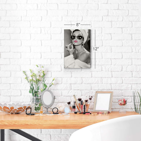 Audrey Hepburn Wall Art Makeup Pink Lipstick Canvas Print, Iconic Pop Art Home Decor, 12x8